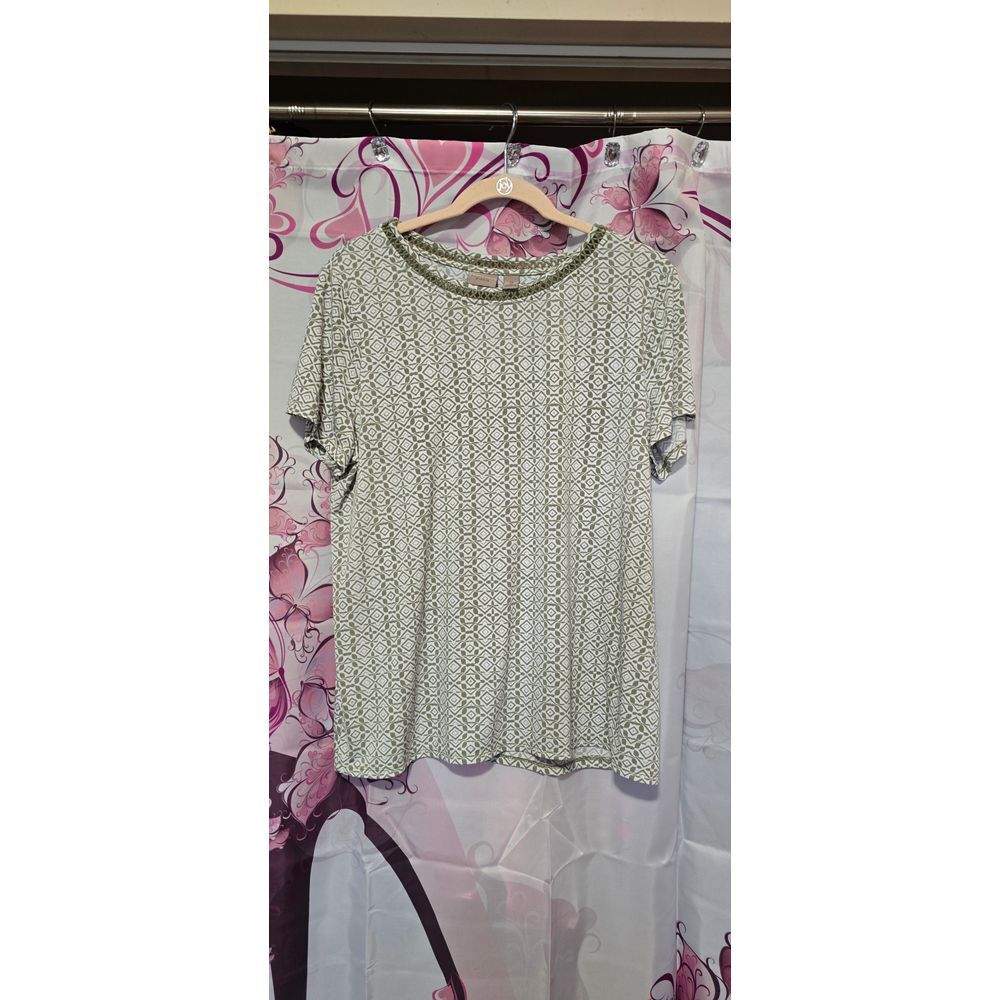 Womens Chico Easy Wear 2 12/14 Olive Green Short‎ Sleeve Top